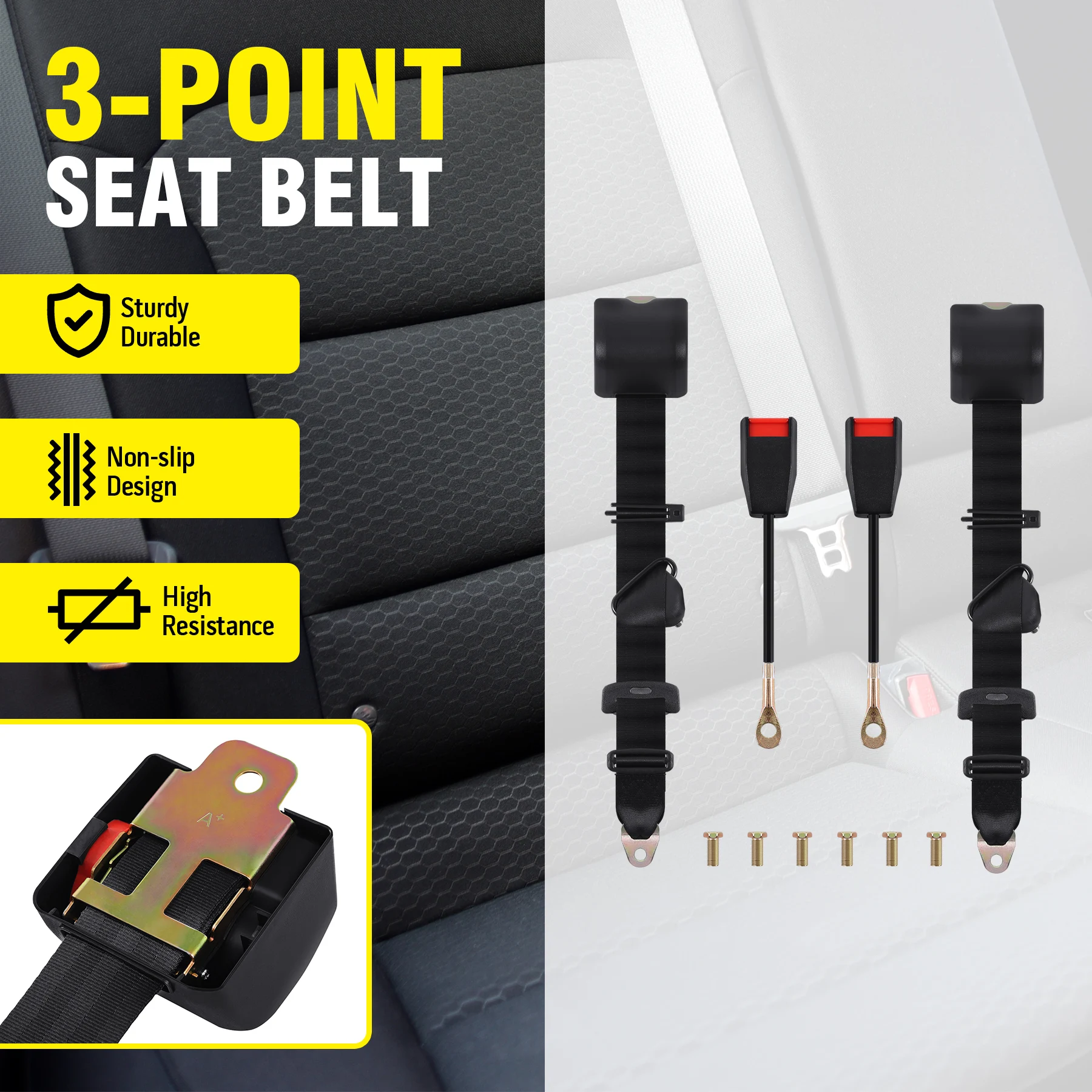 

Universal Auto Car Seat Belt 3 Point Adjustable Automatic Belt Safety Straps With Seat Belt Clipper For Car Truck Access