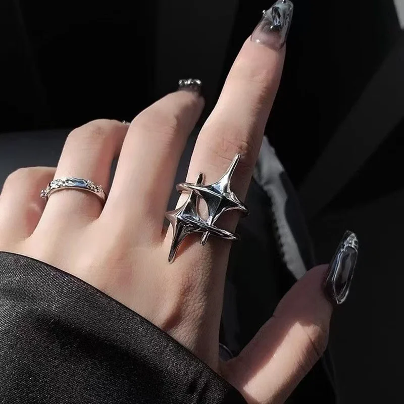 

Vintage Punk Silver Color Copper Stars Open Rings for Women Men Fashion Adjustable Couple Rings Hip Hop Charm Jewelry Gift