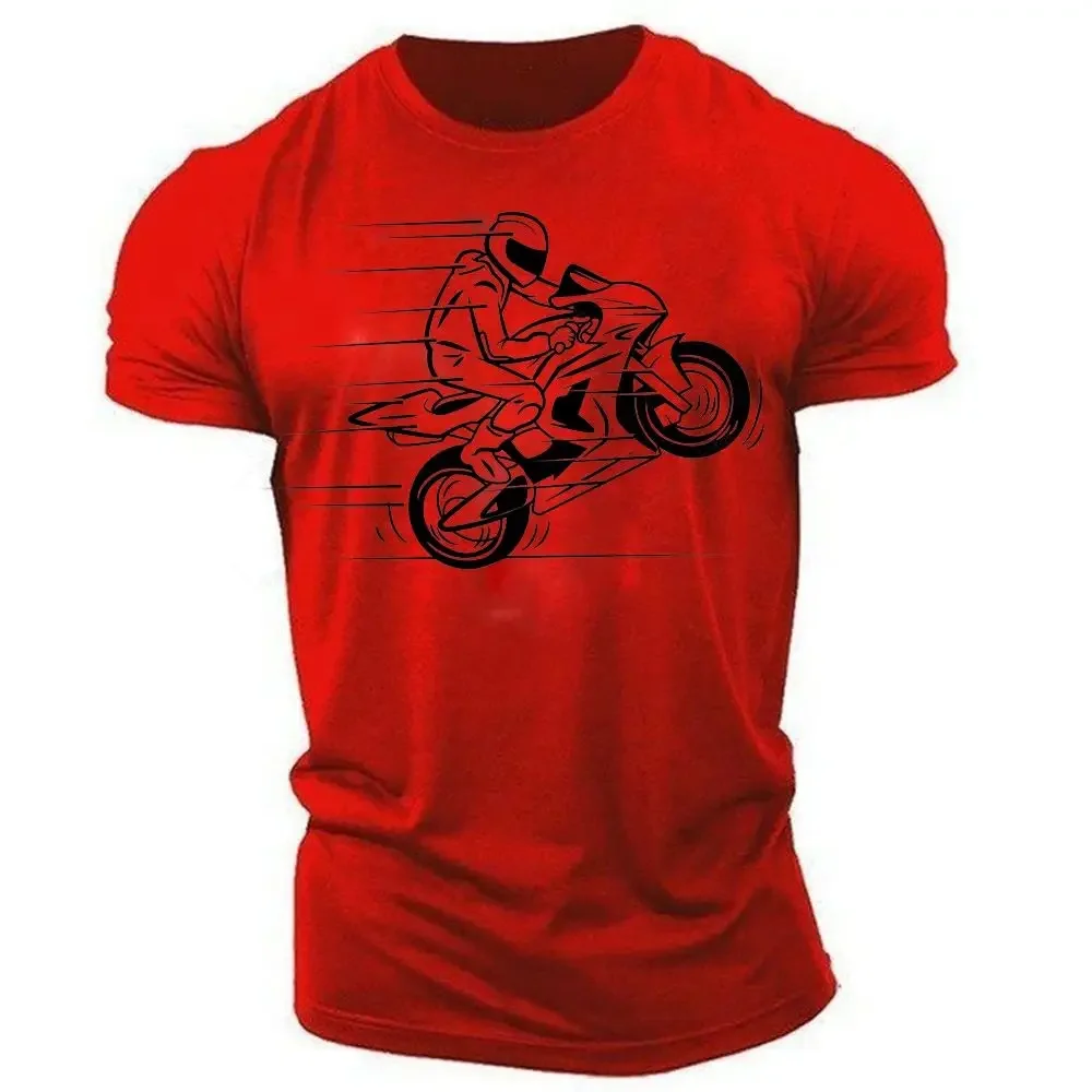 

Men's motorcycle 3D printed T-shirt, round neck short sleeved shirt, sporty style, large size