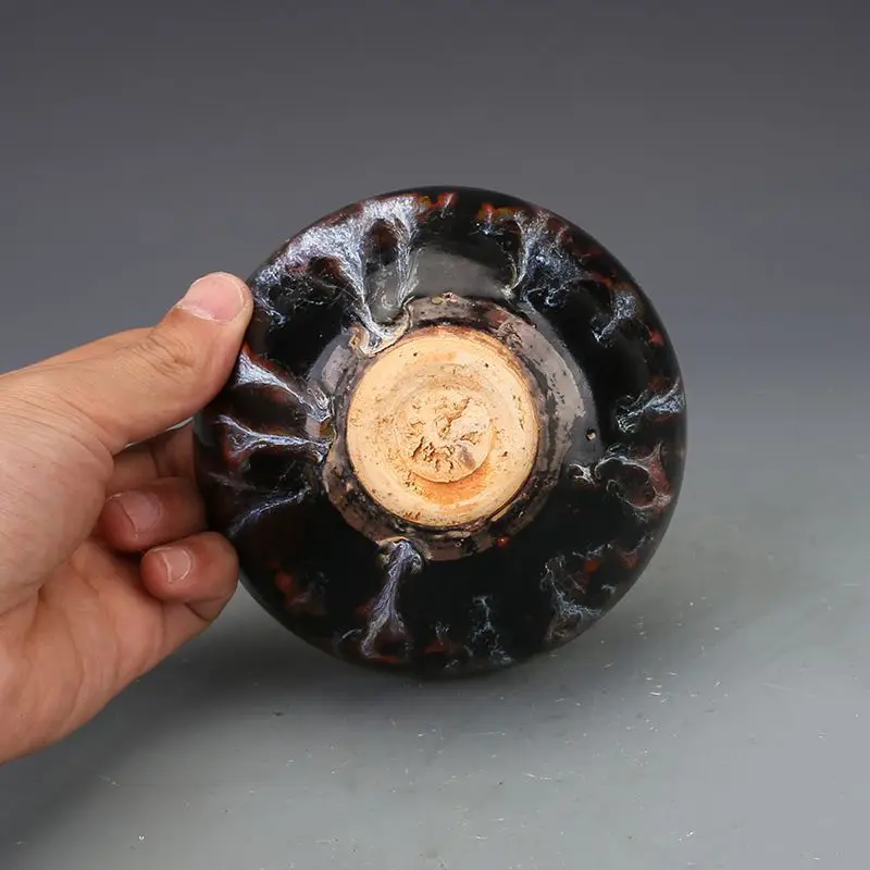 Song Jizhou Kiln Tortoise Shell Glaze Tea Bowl Flame Splashed Pattern Antique Porcelain Tea Cup Collectible Decor