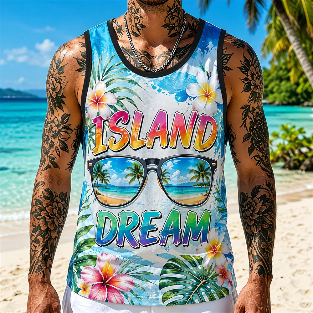 3D Print Tropical Summer Surf Men Tank Top Cool Hip Hop Quick Dry Sport Basketball Vest Leisure And Vacation Sleeveless Tee Top