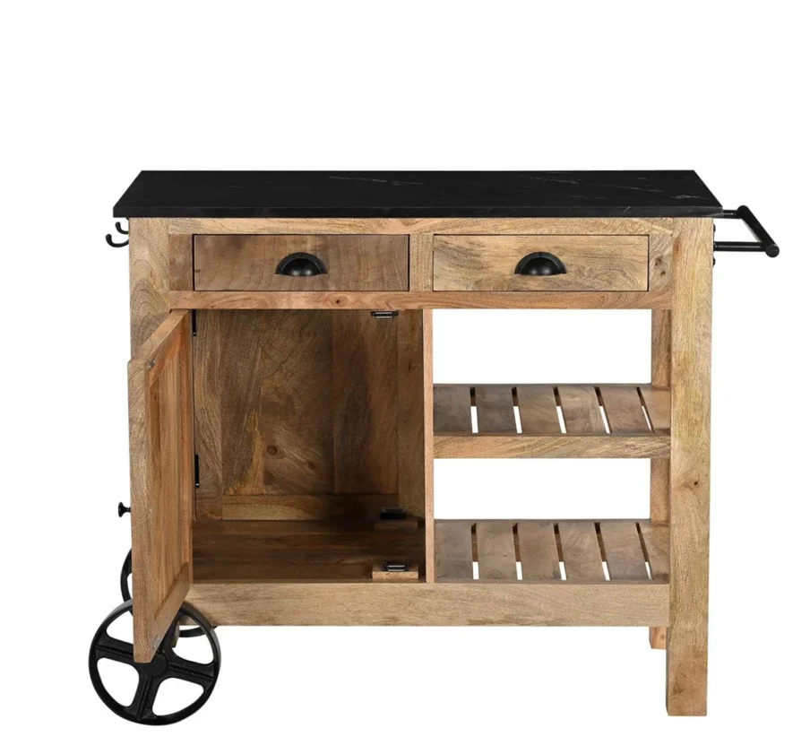 

#d for Wood Serving Trolley Marble Top Vintage Plant Table for Hotels Dining Rooms Outdoor Living Supermarkets Hospitals sn*