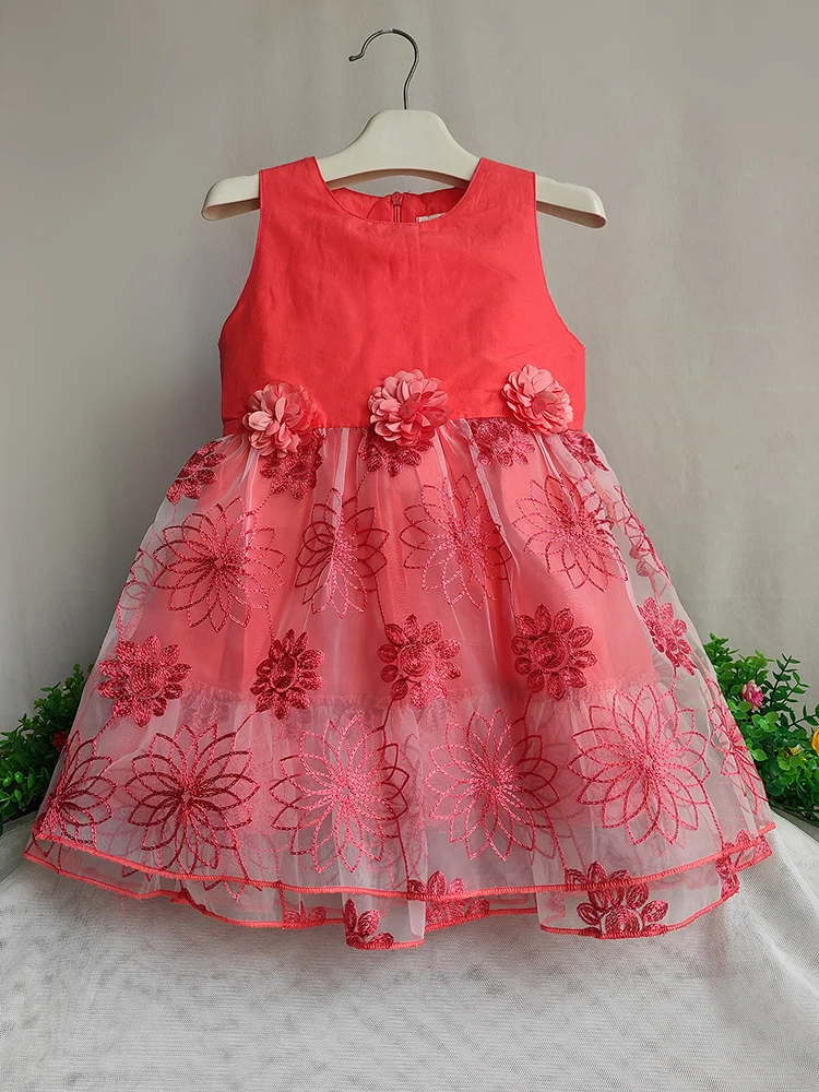 Summer Girls Dress Cotton Splicing Embroidery Mesh Party Princess Dresses For 2-5 Years Girls Birthday Clothes