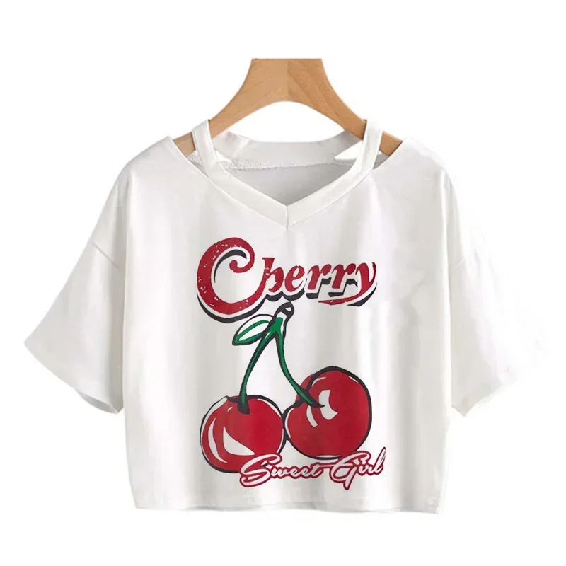 Strawberry Cherry Fashion Crop Top T-shirt Kawaii T Shirt Casual Tshirt Clothes Y2k Cropped Tee Shirt Top