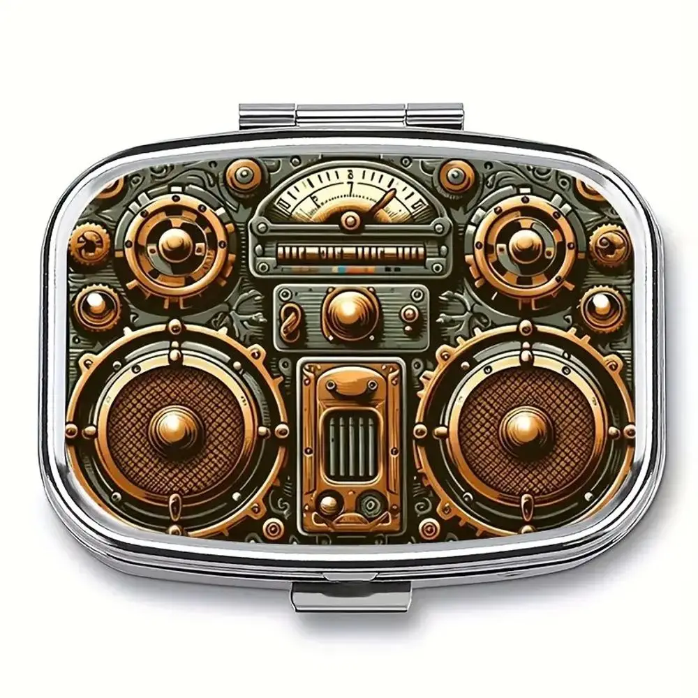 

Steampunk Dial 2-Compartment Metal Pill Box, Portable Gift