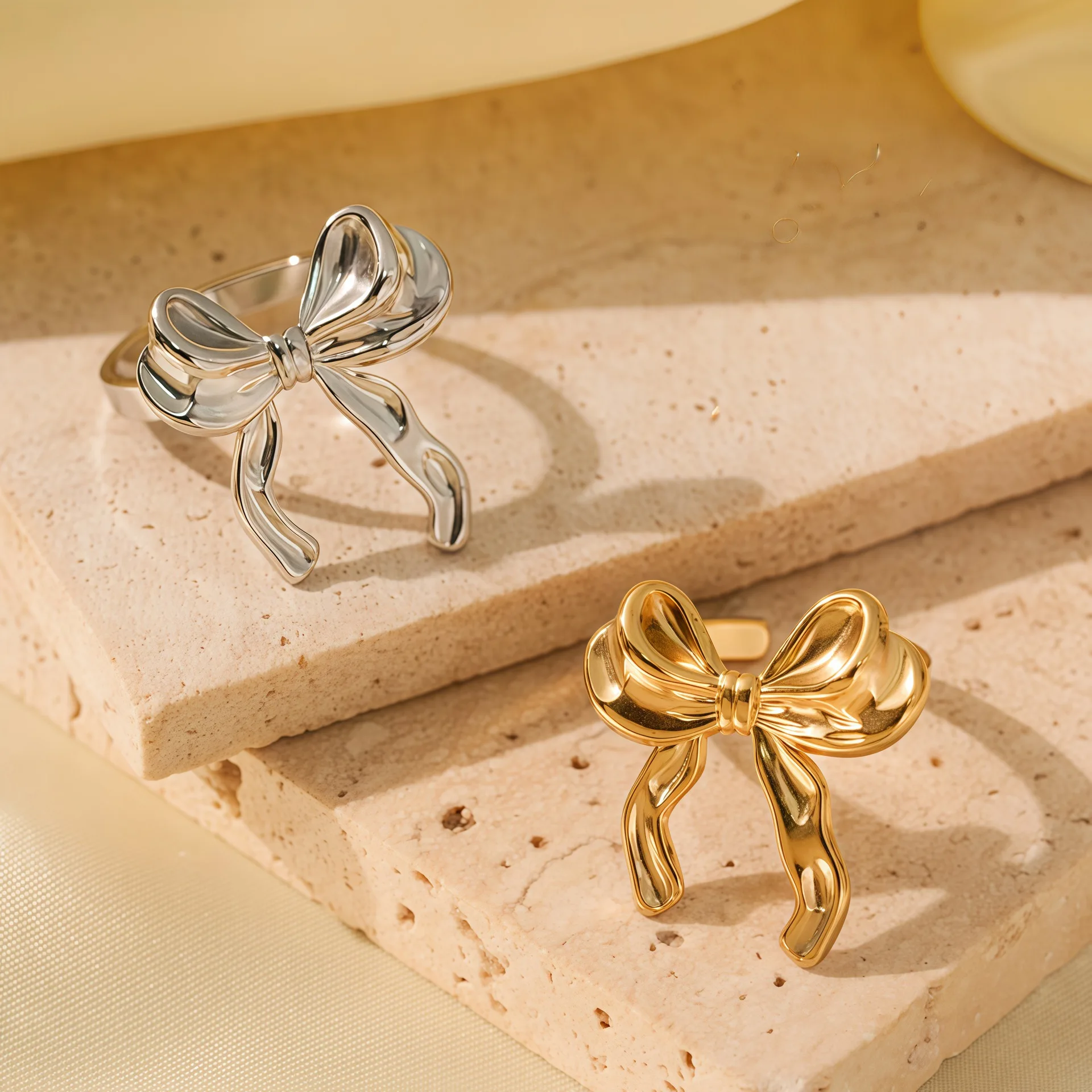 Stainless Steel Bow Ring Lightweight Luxury Elegant Stainless Steel Vintage Premium Feeling Jewelry For Women