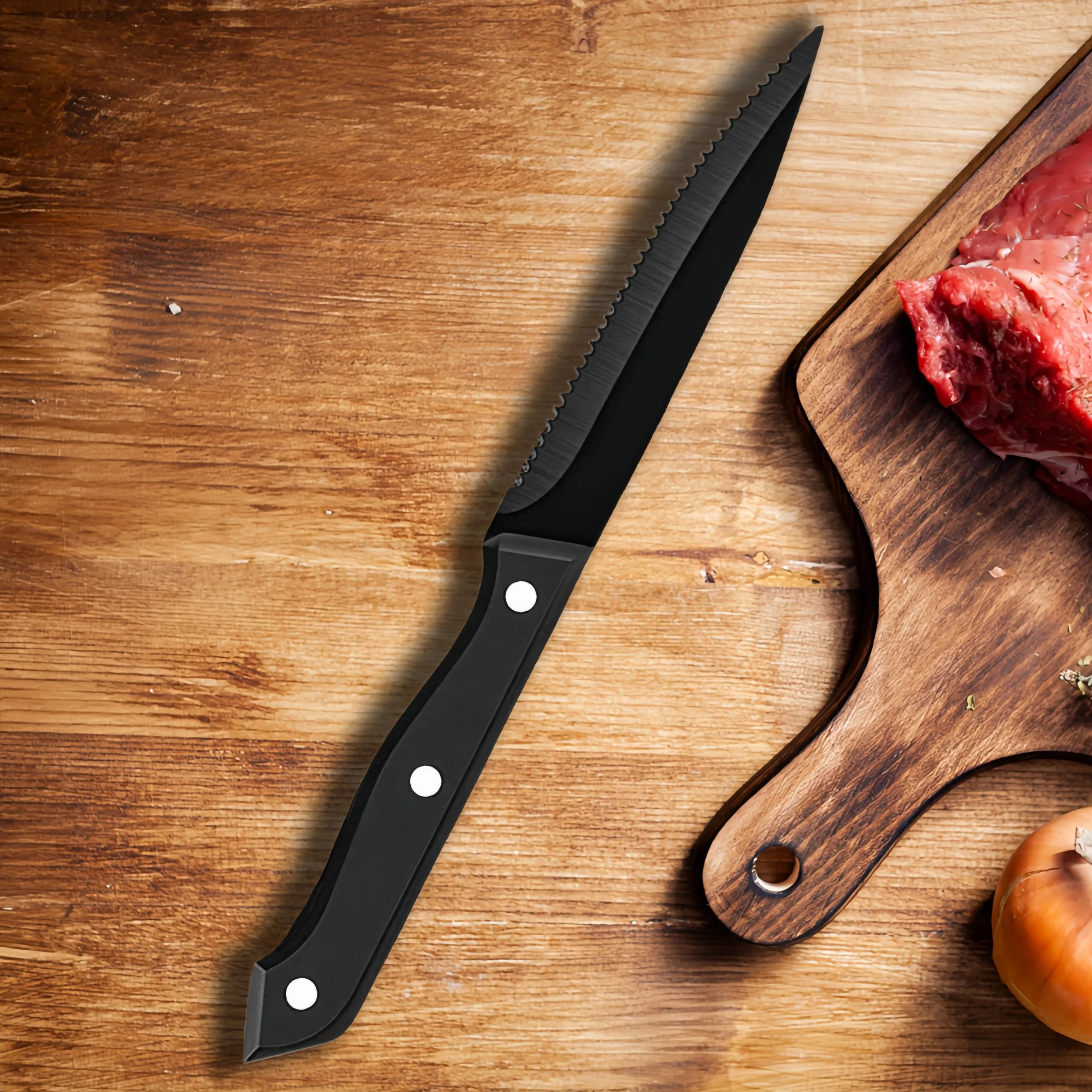 1/4/6/8/12 Pc Steak Knife Set Full Tang Serrated Beef Cleaver Stainless Steel Bread Knife Restaurant Cutlery Table Dinner Knifes