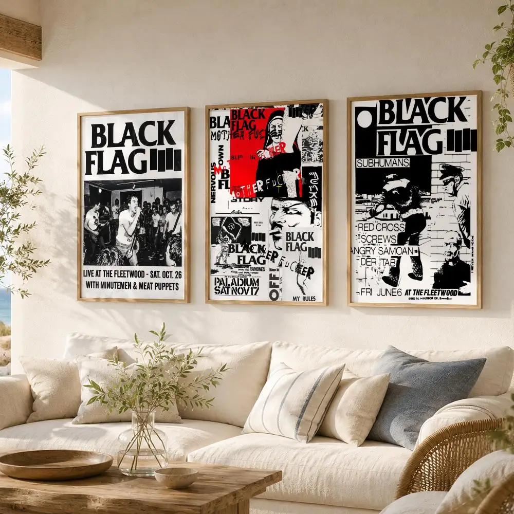 Black F-Flag Band Painting Calligraphy Canvas Poster Art for Bedroom Living Room Home Decor Decals Gift HD Wall Decoration