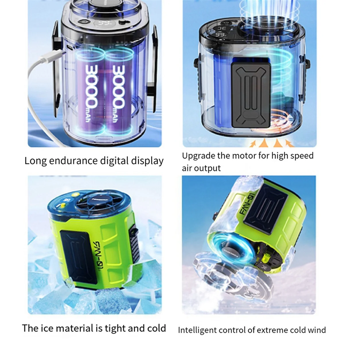 Blateless cintura montada ventilador elétrico, ventilador Clip pessoal, 100 velocidades, fluxo de ar forte, Wearable, 2pcs