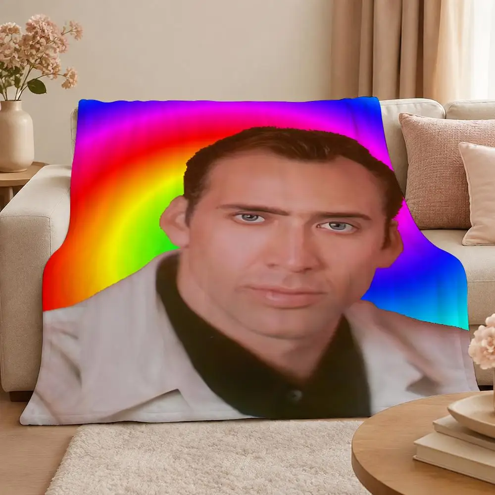 Celebrity N-Nicolas Cage Hollywood Movie Actor Throw 320g Soft Flannel Fleece Throw Blanket Cover Sofa Bed Dorm Nap Gift