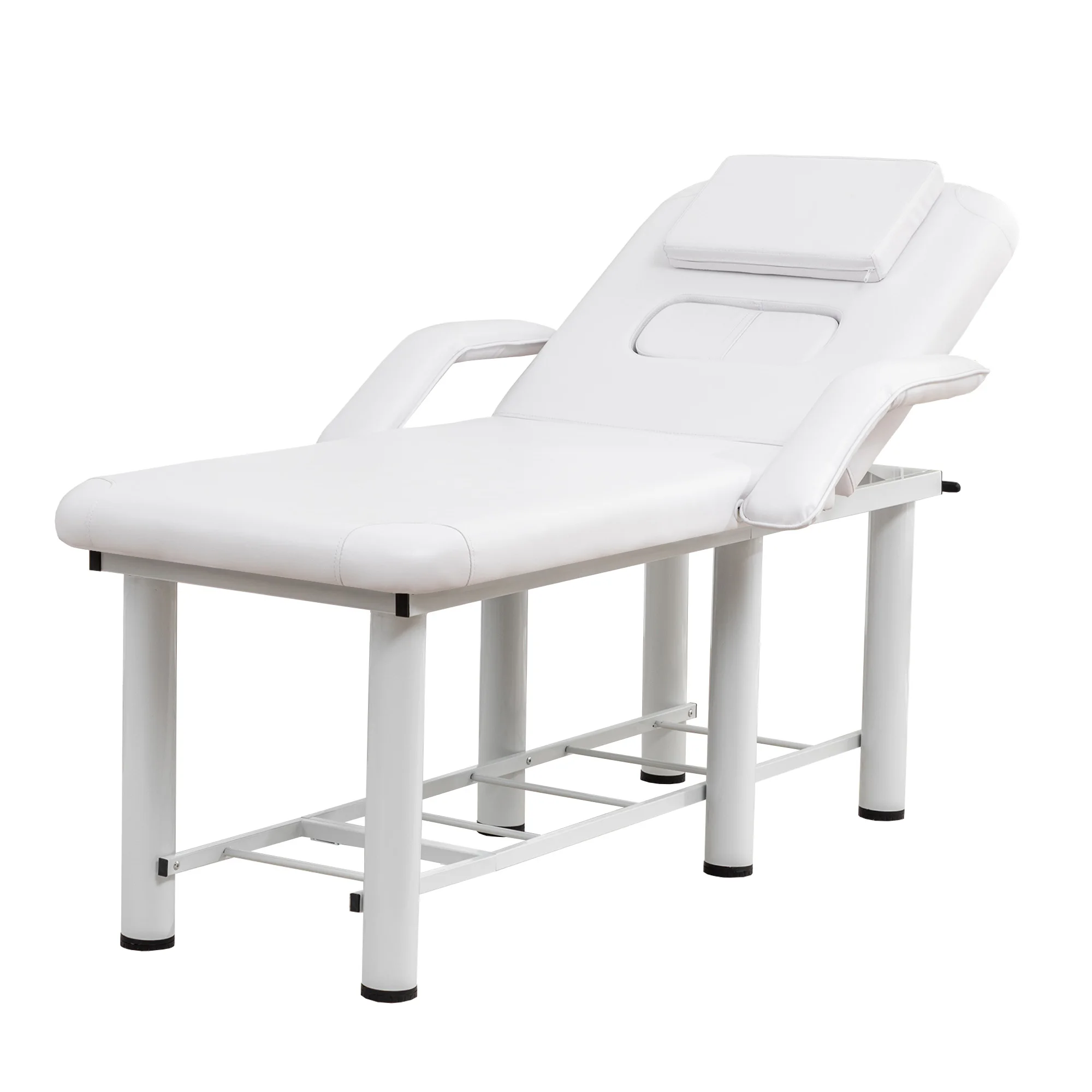 Professional Beauty Bed with Removable Headrest Breast Cushions Armrests and Storage Shelf for Massage Facial Tattoo Spa White