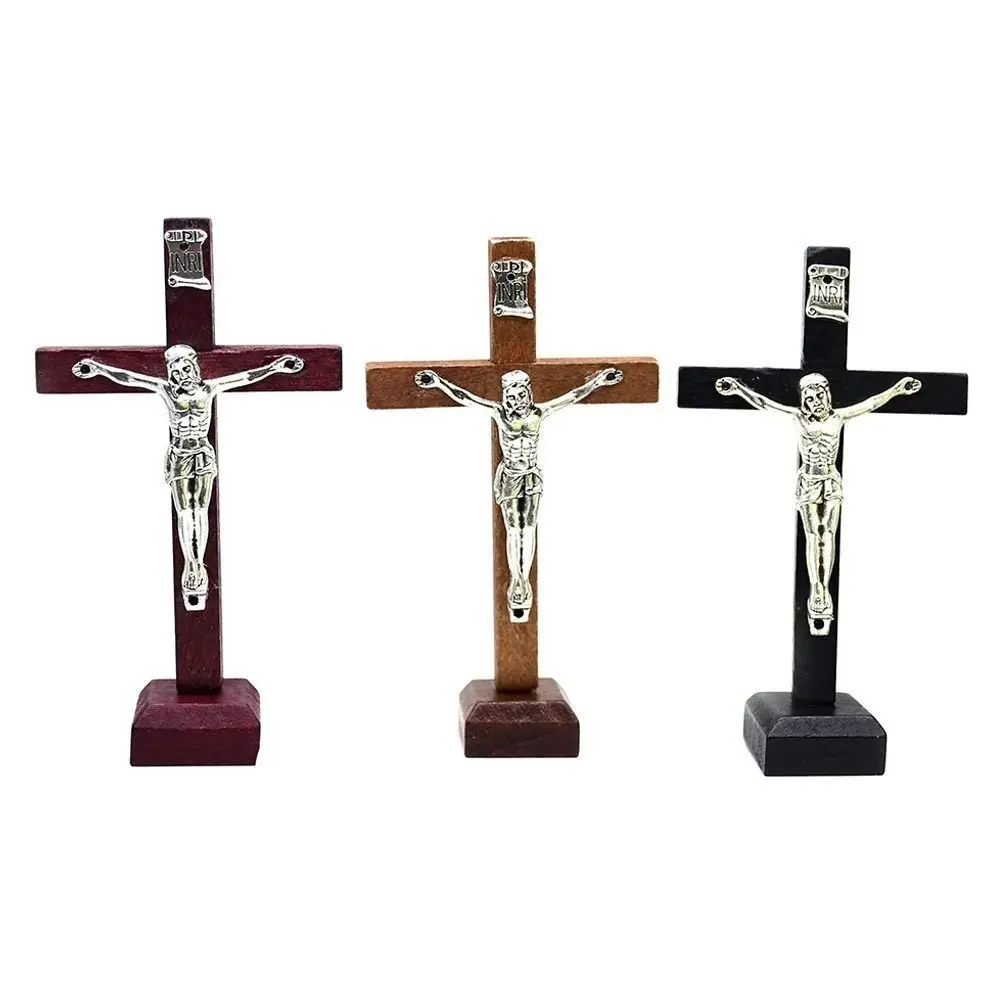Regalo con soporte, crucifijo de madera, dije religioso católico, cruz de Jesús católico, oración, decoración religiosa Vintage de madera, Iglesia