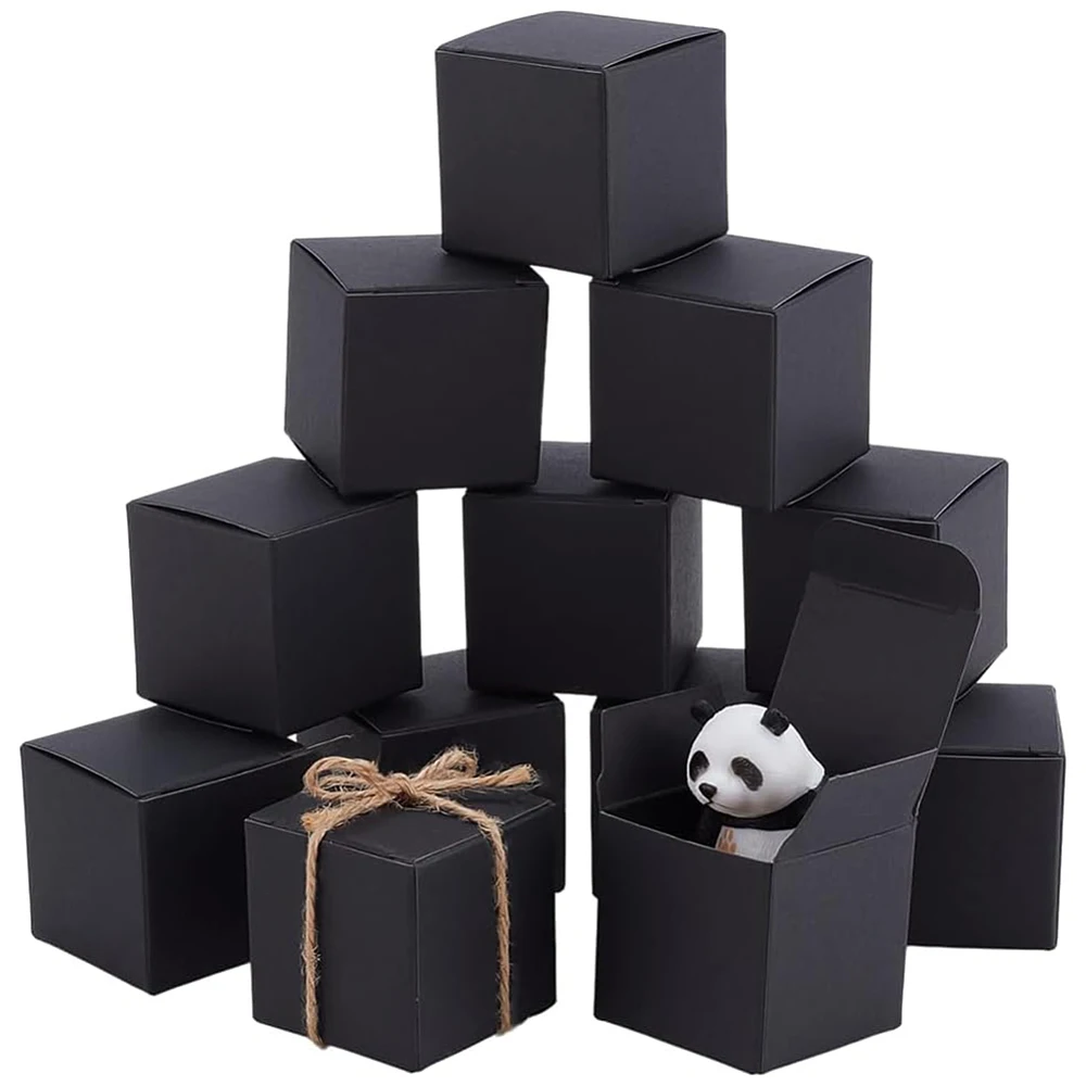 30pcs Mini Square Paper Box 1.6 inch Gift Boxes Black Boxes Foldable Box Small Party Favor Boxes Little Gift Packaging Paper