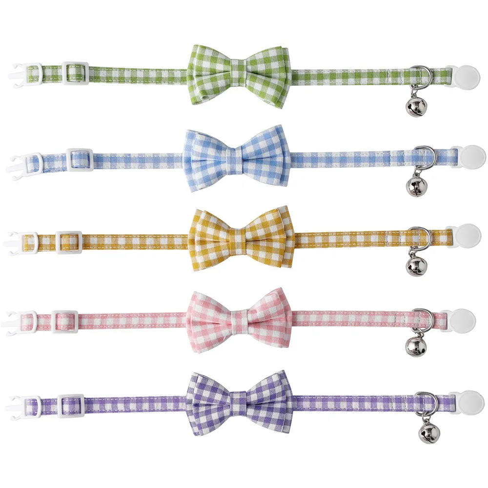 Bow Plaid Cat Collar Bow Adjustable Soft Dog Collar Bow Necklace Suitable For Small And Medium-Sized Pets The Best Gift