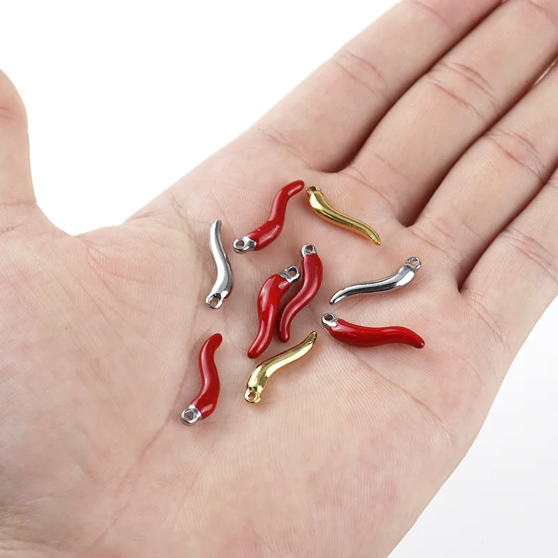 5pcs Red Chili Pendant Stainless Steel Charms For Jewelry Making Enamel Charm Hot Pepper DIY Supplies Dijes De Acero Inoxidable