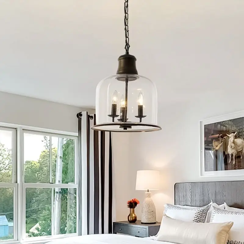 

Vintage Glass Pendant Light American Style Rustic Chandelier for Dining Room Bedroom Study Decor