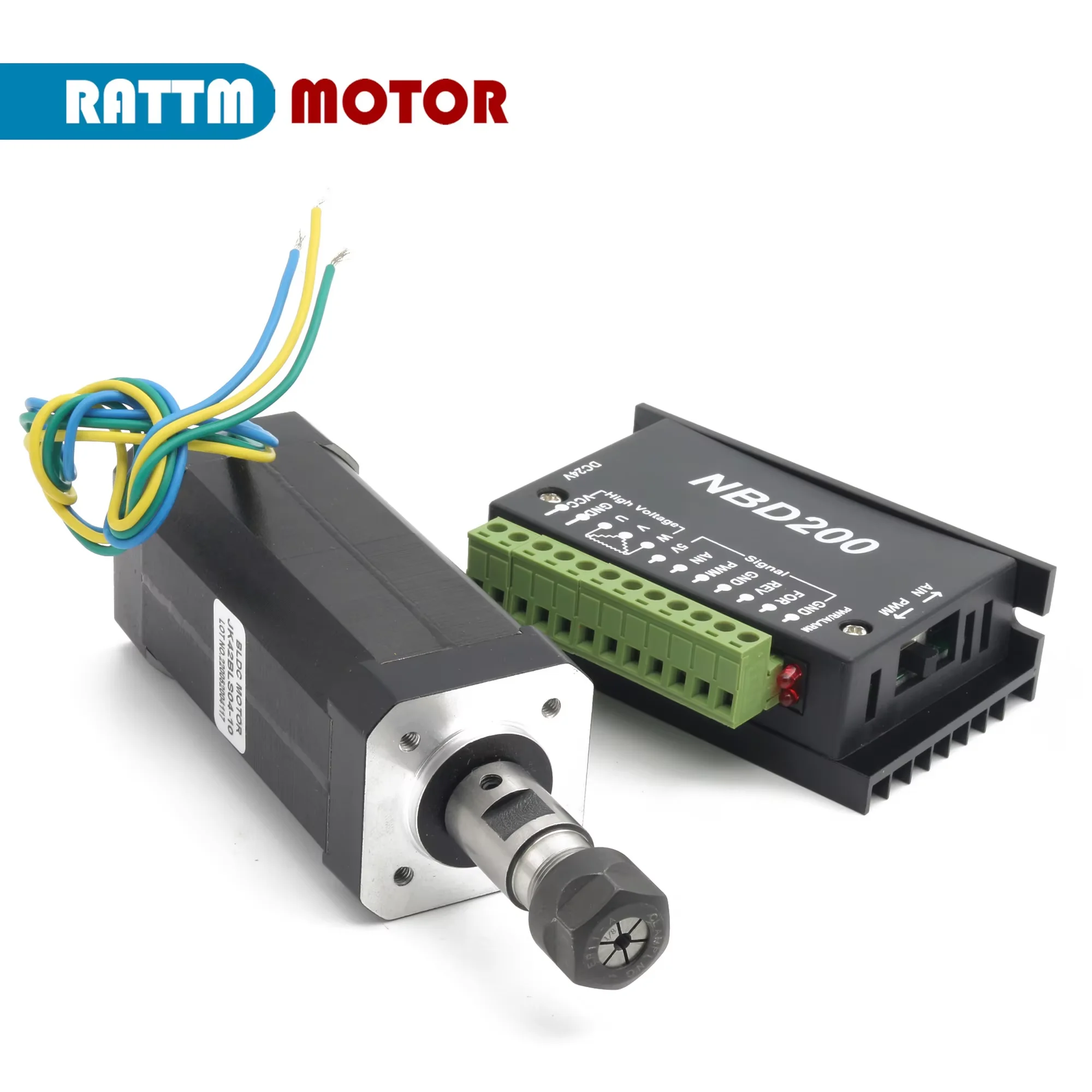 104W 24VDC Motor Air cooled Brushless Spindle Motor ER11 +NBD200 Brushless Driver Without Hall for CNC Engraver Machine