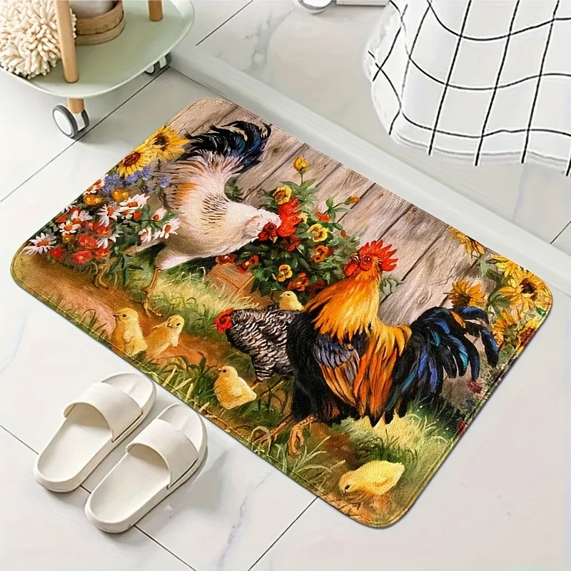 Rooster Sunflower Kitchen Rugs Farmhouse Garden Courtyard Carpets Decor Balcony Hallway Mats Bedroom Entrance Non-slip Floor Mat