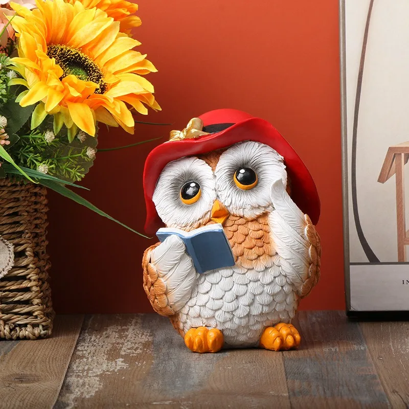 Cute Owl Sculpture, Resin Crafts, Office Desk, Living Room, Desktop Home Decor