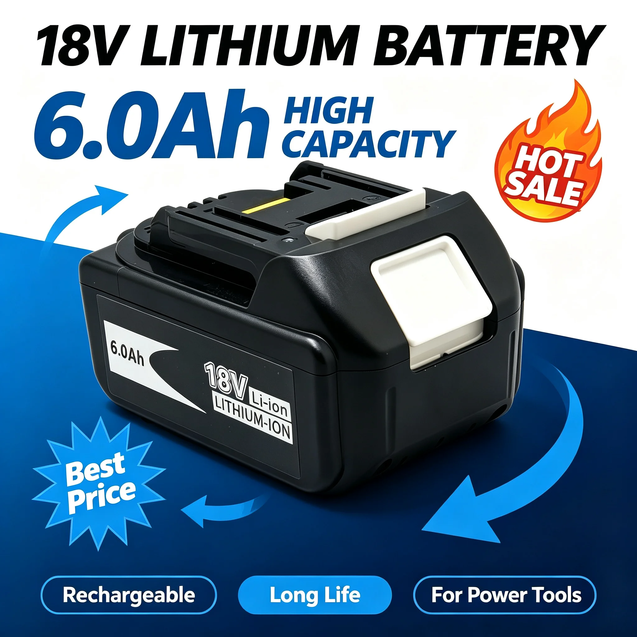 for Makita 18V 6.0Ah Lithium-ion Batteries, Models: LXT400, BL1860B, BL1860 and BL1850 Series Replacement Batteries.