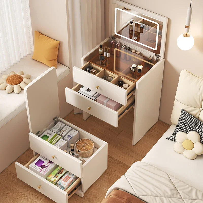 Solid wood dresser, bedside integrated dressing table, small apartment, bedroom clamshell, dressing table, simple makeup storage