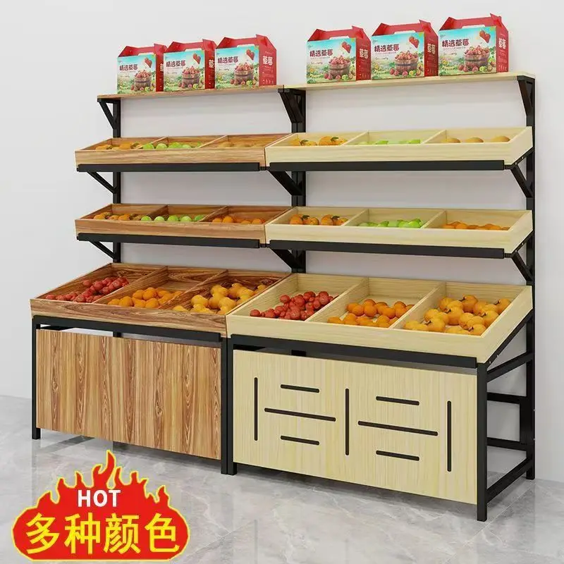 

Трехуровневая коммерческая витрина для фруктов и овощей в супермаркете, стеллаж для свежих продуктов, торговый прилавок для фруктов.
