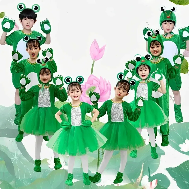 

Green Kids Frog Cosplay Outfit Costume Animal Suit Tadpole Finding Mom Little Hopping Frog Dress Little Frog Dancing Clothes