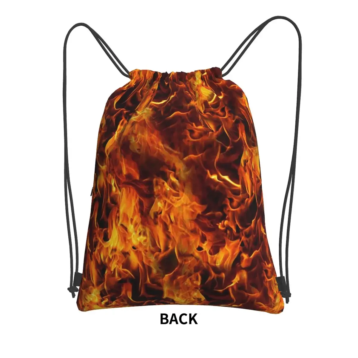 Fire And Flames Pattern Portable Backpacks Drawstring Bag Casual Drawstring Bundle Pocket Sundries Bags For School Students