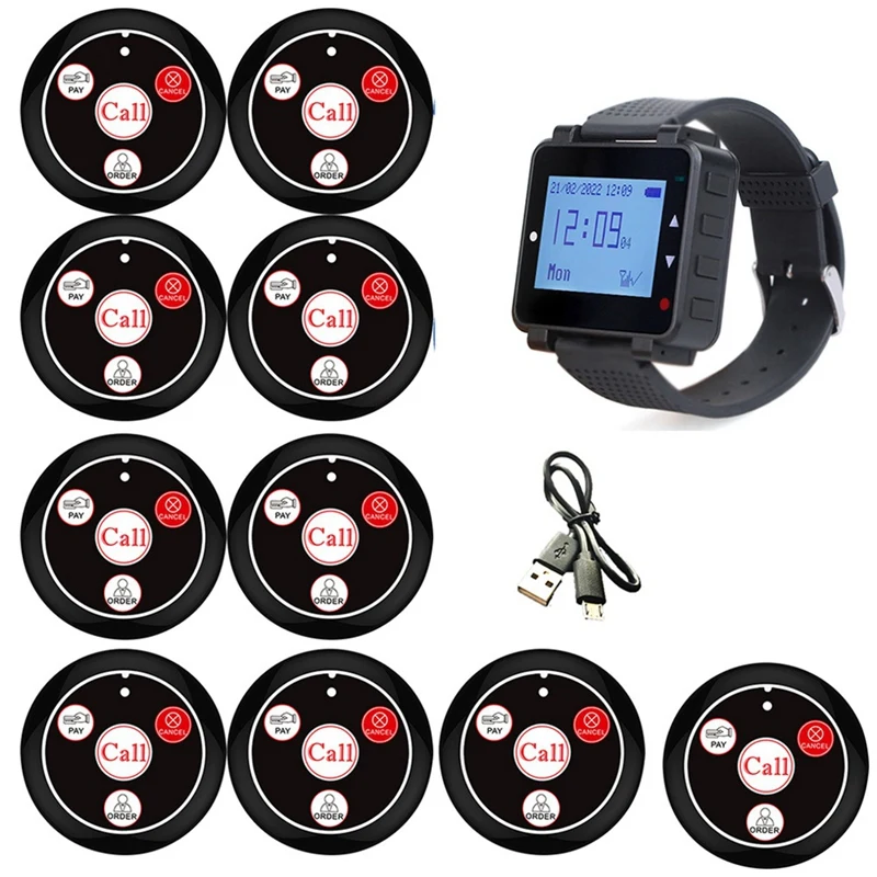 Wireless Restaurant Pager Waiter Calling System With Watch Call Button For Hookah Bar Cafe Bar Customer Service