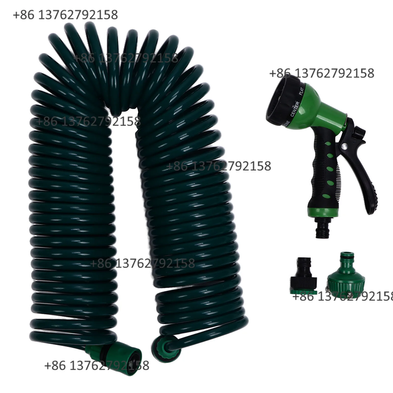 15m 49.2ft EVA Coil Water Hose 7 Spray Modes Telescopic Spring Tube Garden Watering Pipe For Lawn Plant Irrigation
