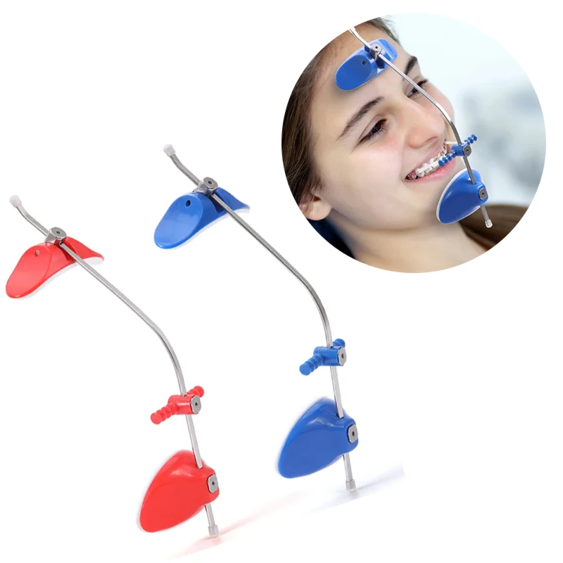 

1Pcs Dental Orthodontic Forward Pull Headgear Facemask Single Lever Multi-Adjustable Face Mask with Screws blue/Red