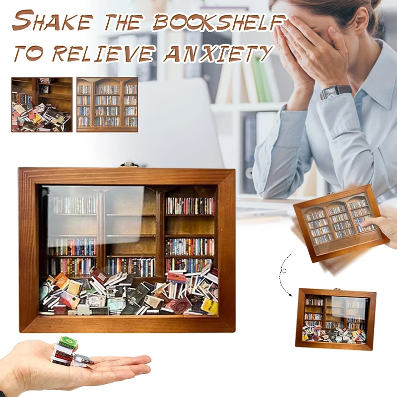 Tiny Library Anti-Anxiety Bookshelf Wooden Bookshelf Display Cabinet  Shaking Stress Reliever Bookshelf Birthday Book Lover Gift