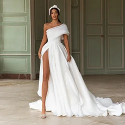 Vestido de casamento com arco nas costas, Saia de fenda de um ombro Trouwjurk simples, Sexy robes plissados, casamento