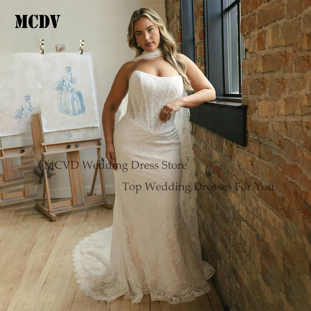 

MCDV Mermaid Plus Size Wedding Dresses Strapless Bridal Dress With Shawl Elegant Long Bride Gown vestidos de novia Customized