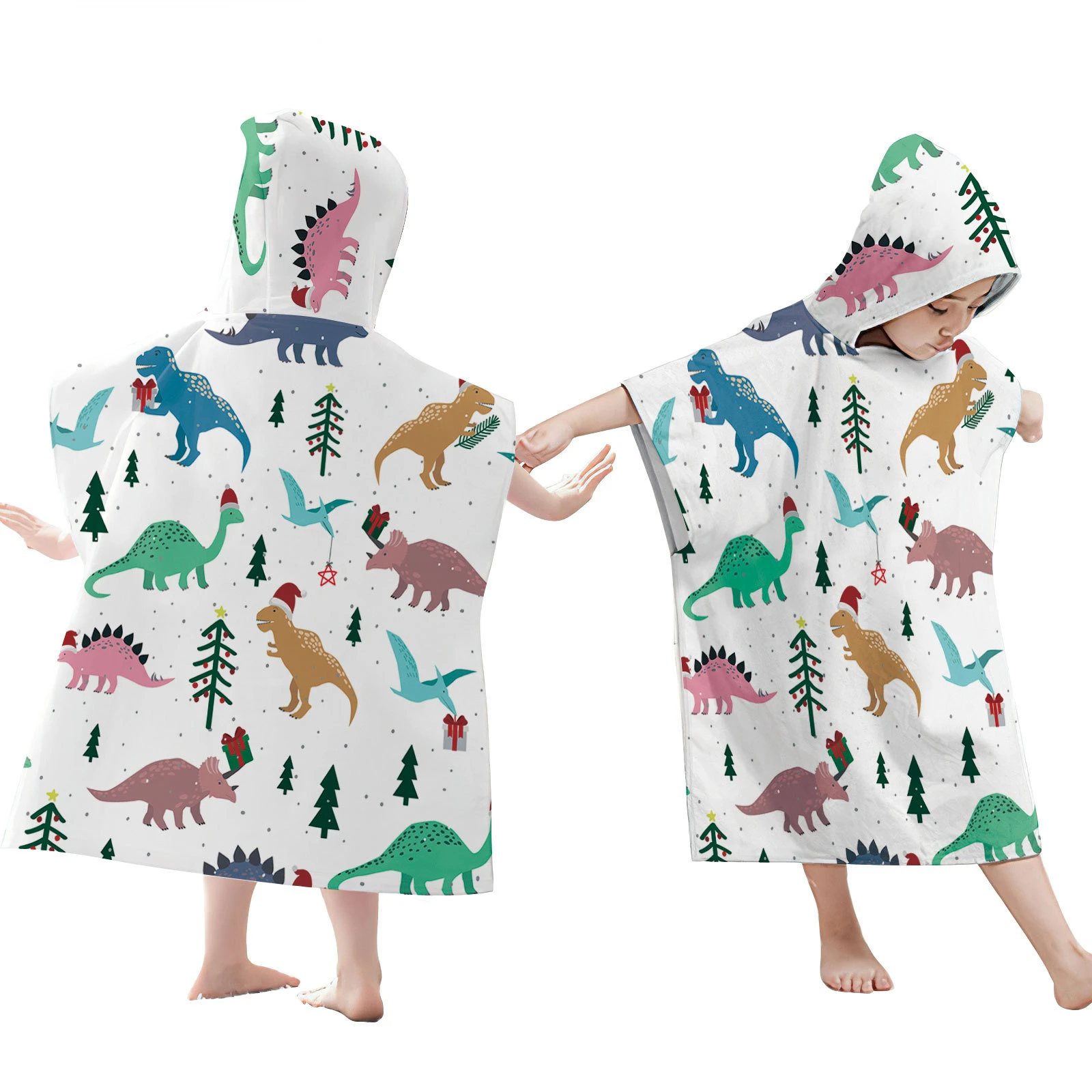 Dinosaur Hooded Cloak Infant Bathrobe Bath Towel Microfiber Kid Beach Cape Wearable Adult Parent-Child Changing Poncho Bathrobe