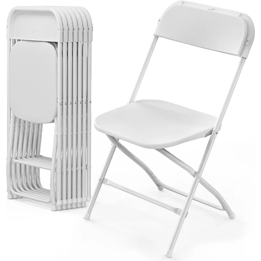 8 Pack White Plastic Folding Chair, Indoor Outdoor Portable Stackable Commercial Seat with Steel Frame 350lb. Capacity