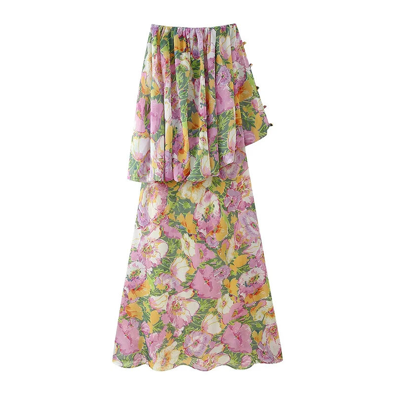Yenkye sexy fora do ombro flor impressão vestido feminino elegante a linha boho vestidos longos chique senhora festa férias maxi vestidos