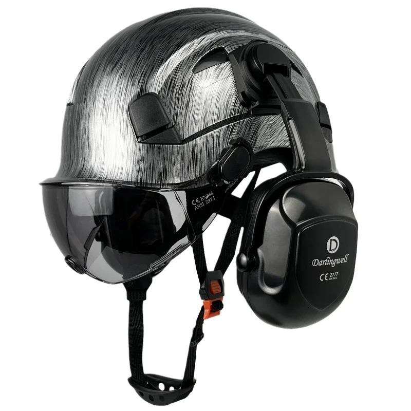 DARLINGWELL Carbon Fiber Pattern Safety Helmet Visor With Goggles Earmuffs For Engineer Work Construction Hard Hats CE EN397 Cap