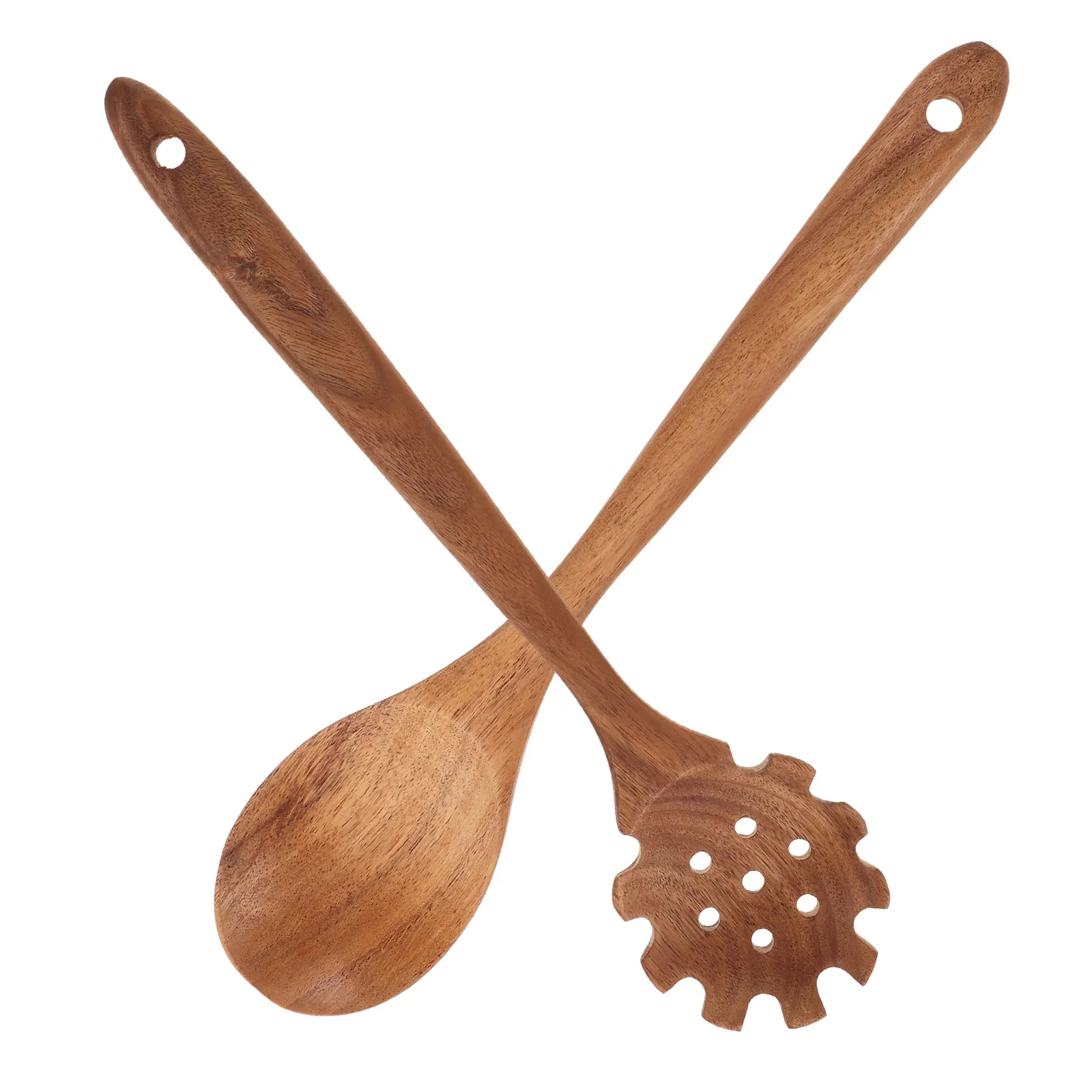 Juego de 2 cucharas de madera resistentes al calor para cocina, para fideos, arroz, panqueques, wok, antiadherentes, con mango largo y liso