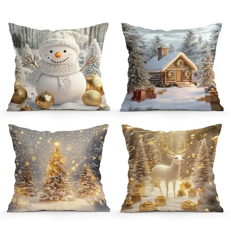 Home Decor Christmas Winter Scenes with Snow and Gifts Pattern Cushion Cover Suitable for Sofa Bedroom Car Pillow Cover