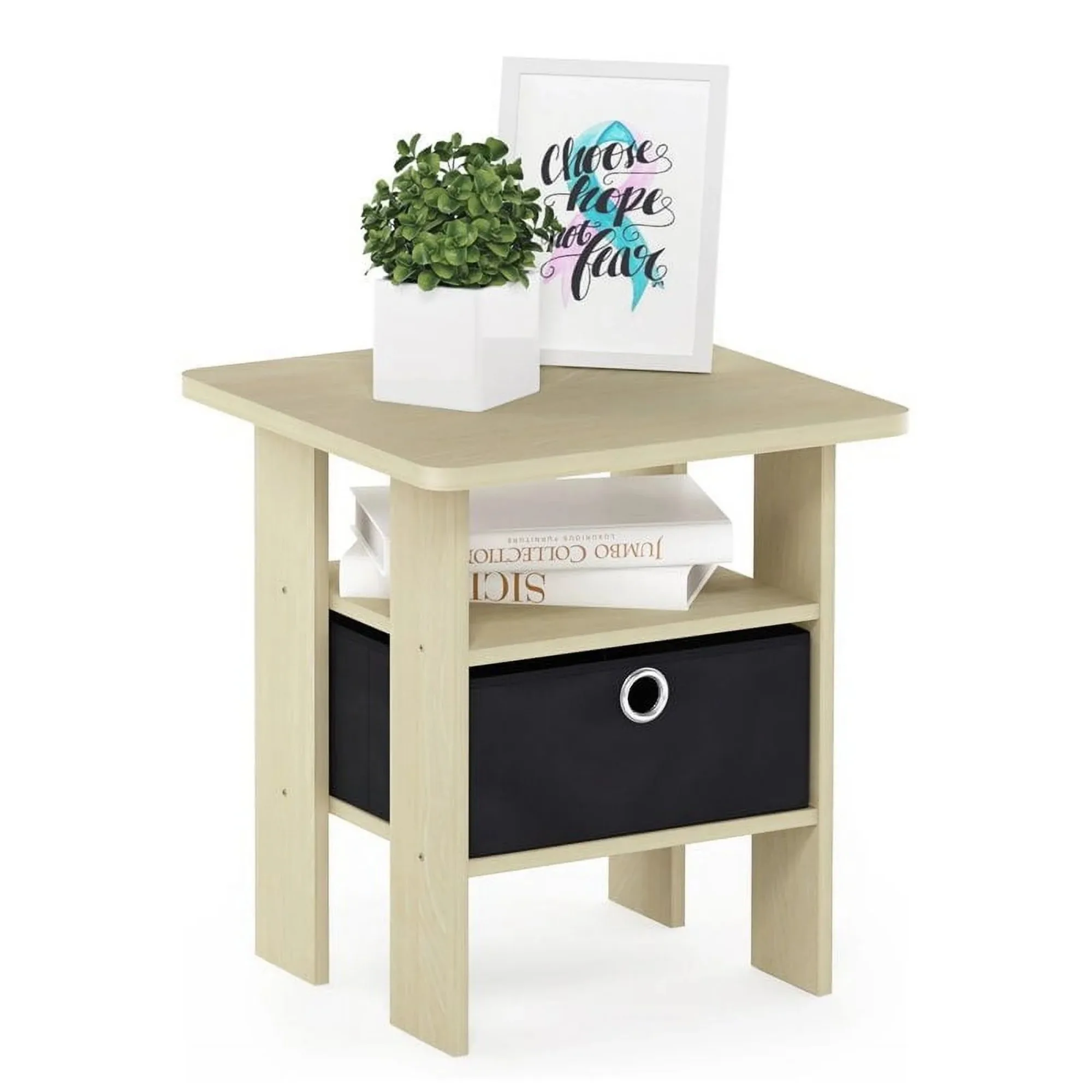 

Engineered Wood End Table with Bin Drawer in Steam Beech/Natural,Easy Assembly