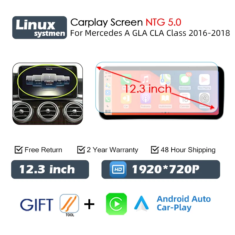 Linux Systeem Draadloze Carplay Android Auto Radio voor Mercedes Benz A CLA GLA W176 C117 X156 2012-2018 Auto Multimedia Speler BT