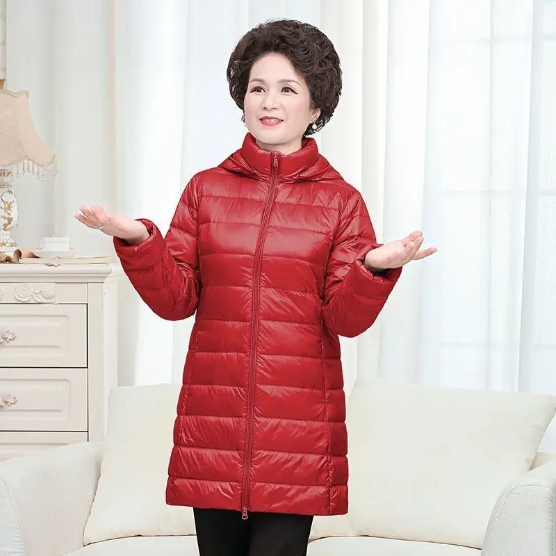 Chaquetas de plumón de pato blanco para mujer, nueva chaqueta acolchada con capucha y cremallera para mujer, Parkas con capucha de autocultivo 2025