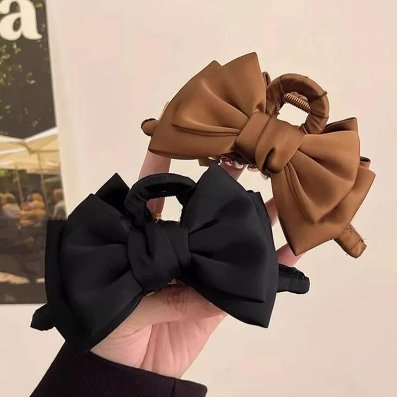 FENGCHE Bow Hairclaw Elegant Temperament Satin Grab Hair Accessories Shark Clip on The Back of The Head Hair Claw Clip