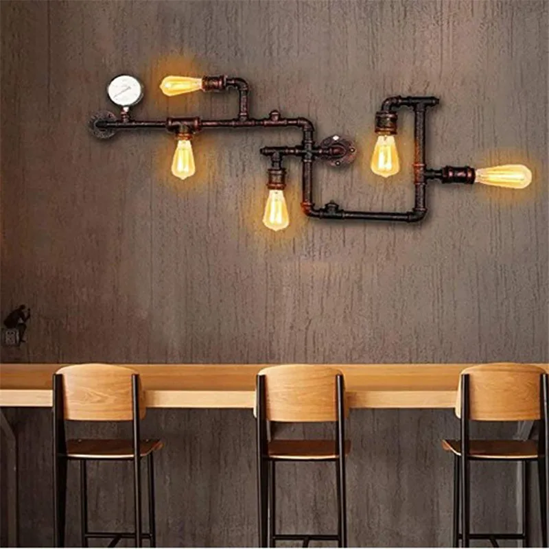 

Industrial Water Pipe Wall Light Vintage Metal Loft Sconce For Living Room Restaurant Bar Retro Lamp Home Interior Luminaire