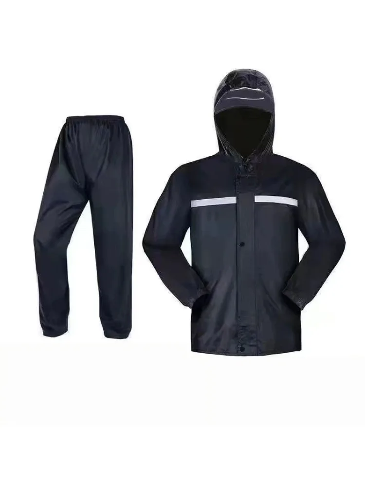 AliExpress NONE Men Hooded Rain Suit Jacket Pants Set Waterproof Reflective Stripe Raincoat For Motorcycle Cycling Outdoor Working Rain Gear