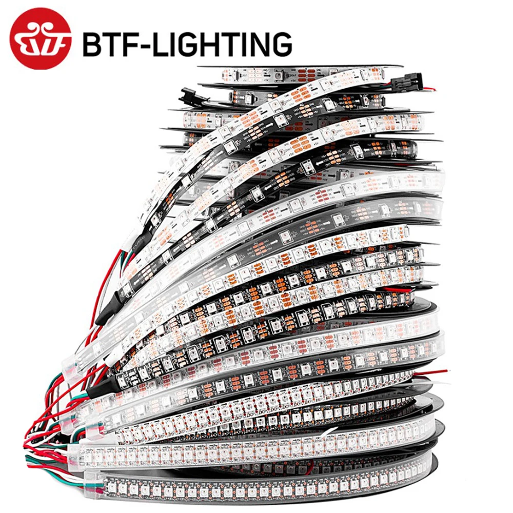 Ws2812b luzes led dc5v ws2812 rgb luz de tira conduzida individualmente endereçável pixels inteligentes luz mágica preto branco pcb ip30 65 67