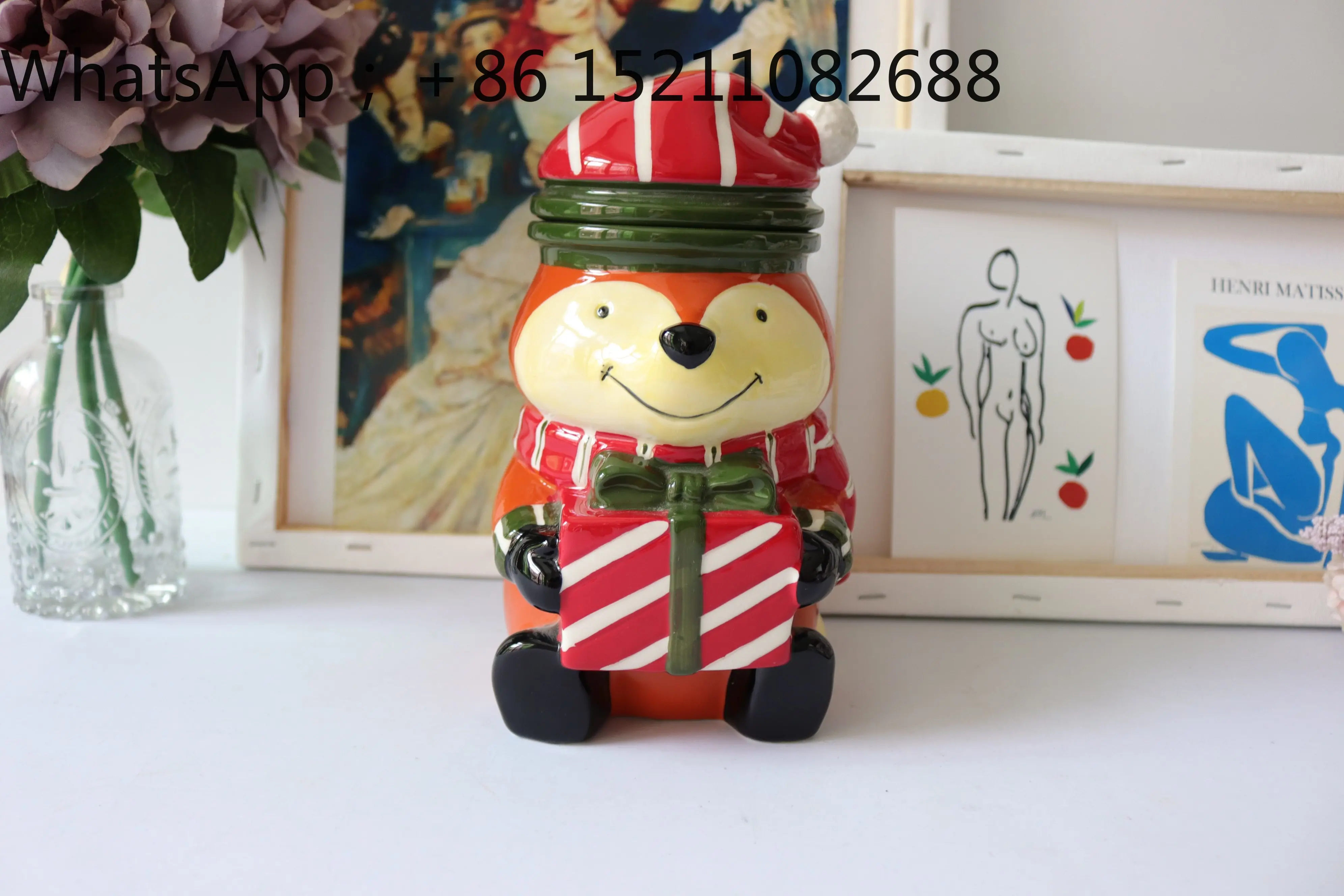 LLY pure hand-painted three-dimensional animal household ceramic storage jar, candy jar, Christmas gift ornament gift giving