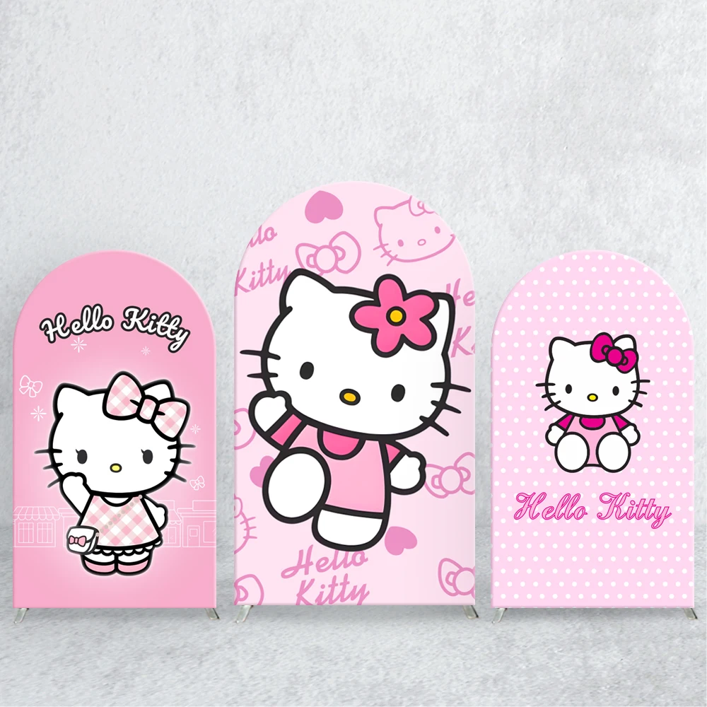 

Sanrio Hello Kitty Arch Backdrop Cover Spandex Fabric Custom Pink Cartoon Cat for Child Girl Birthday Party Background Decor