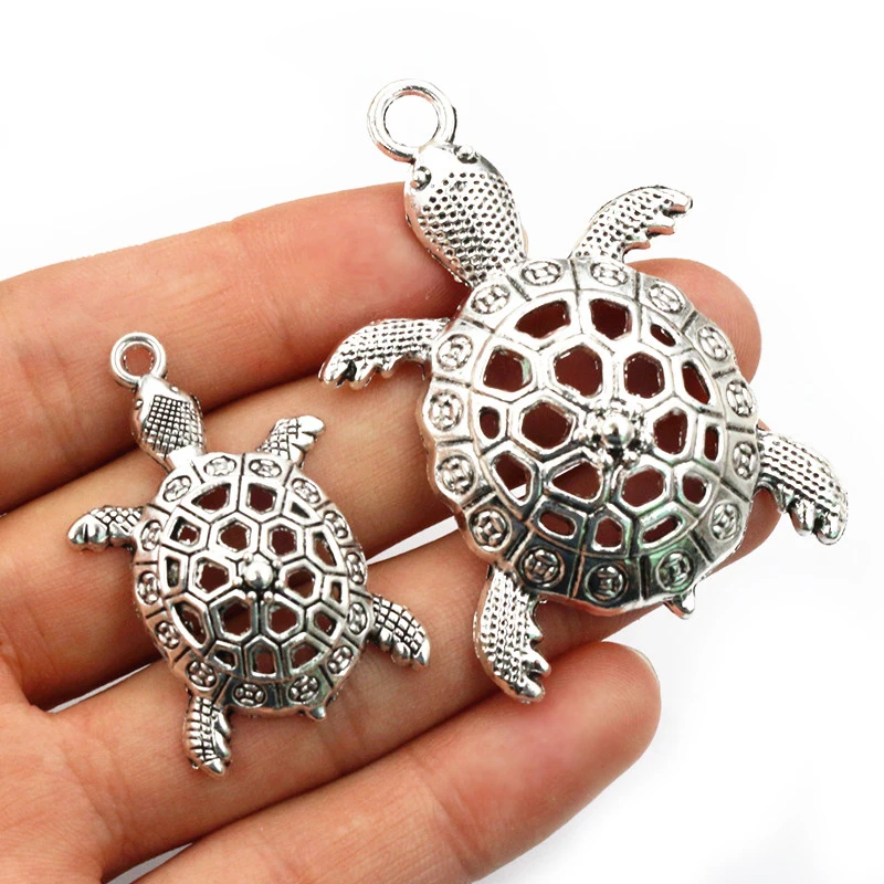 5pcs Turtle Charms Pendant Antiue Silver Plated Metal DIY Necklace Bracelet Jewelry Making Accessories Findings